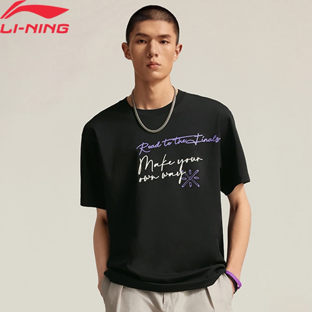 Li-Ning Men's Wade Sports T-shirts 49%Polyester 46%Cotton 5%Elastane Loose Fit Comfortable LiNing Short Sleeve Pullover AHSV017