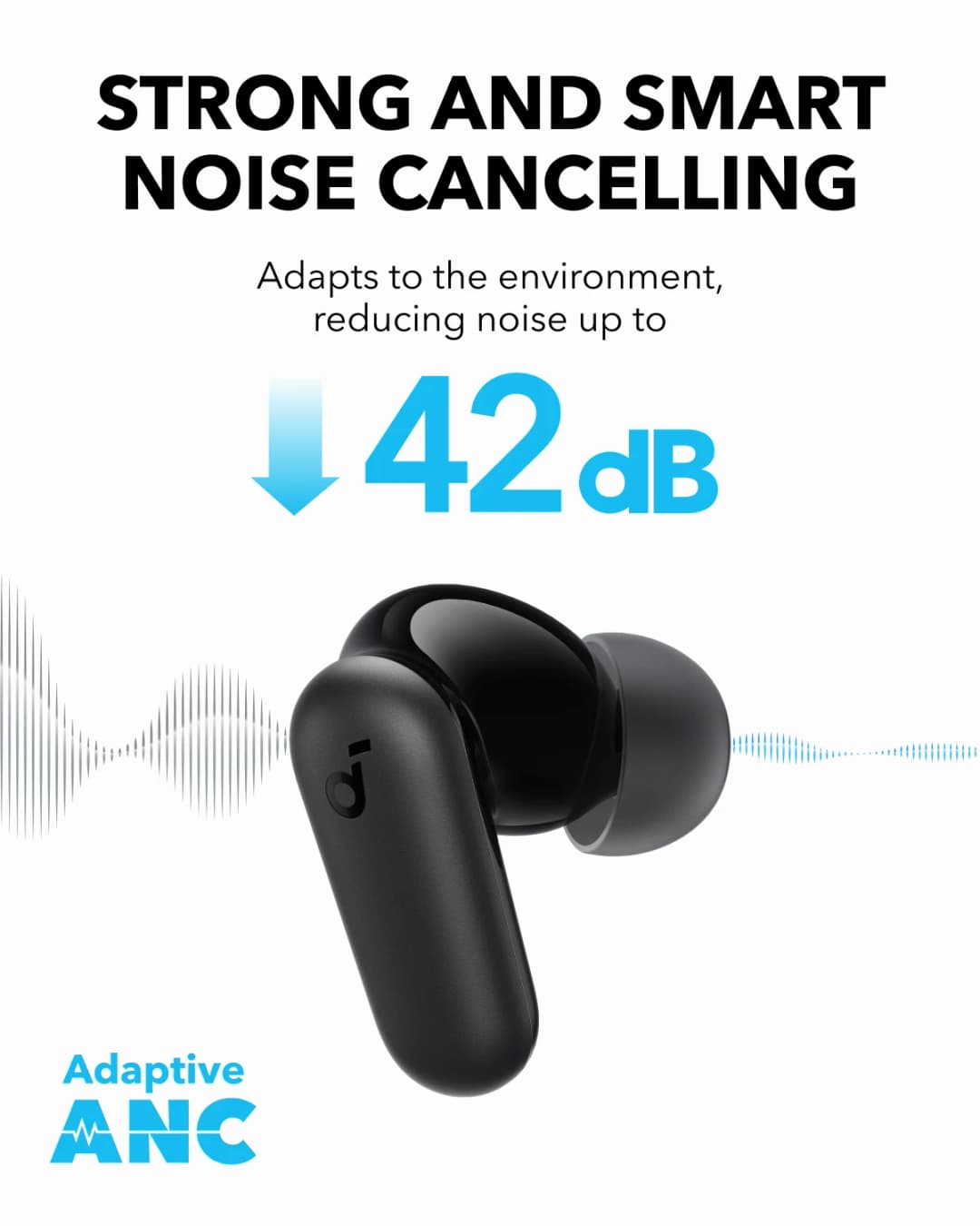 سماعات Soundcore P30i من أنكر، إلغاء ضوضاء قوي وذكي، صوت جهير قوي، وقت تشغيل 45 ساعة، بلوتوث 5.4 - 3