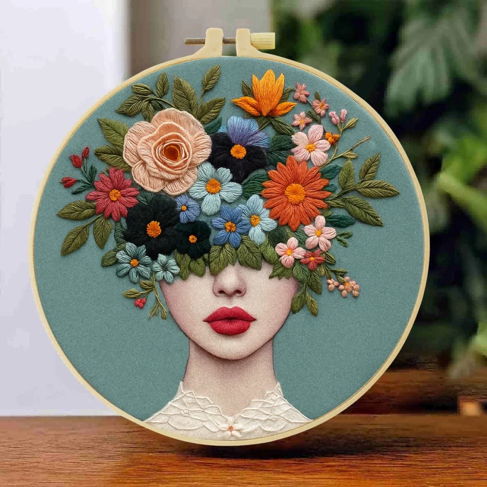 1pc 20X20CM/15X15CM  Embroidery Starter Kit DIY kit cross stitch Sewing Art-Flowers and Women