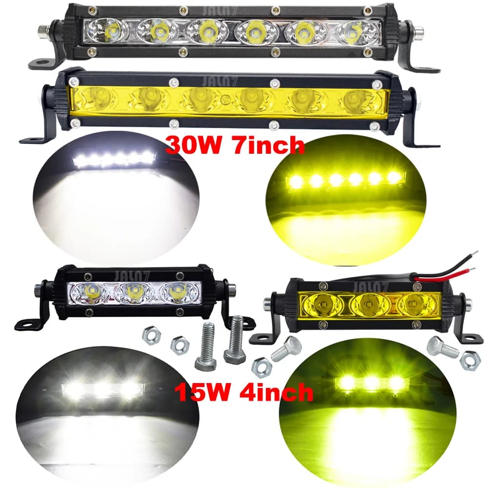 4''/7'' MOTO car 15W/30W LED Light Bar Single Row Work Spotlights Mini Led Lamp Bike Light 4X4 Offroad 12V 24V White Yellow