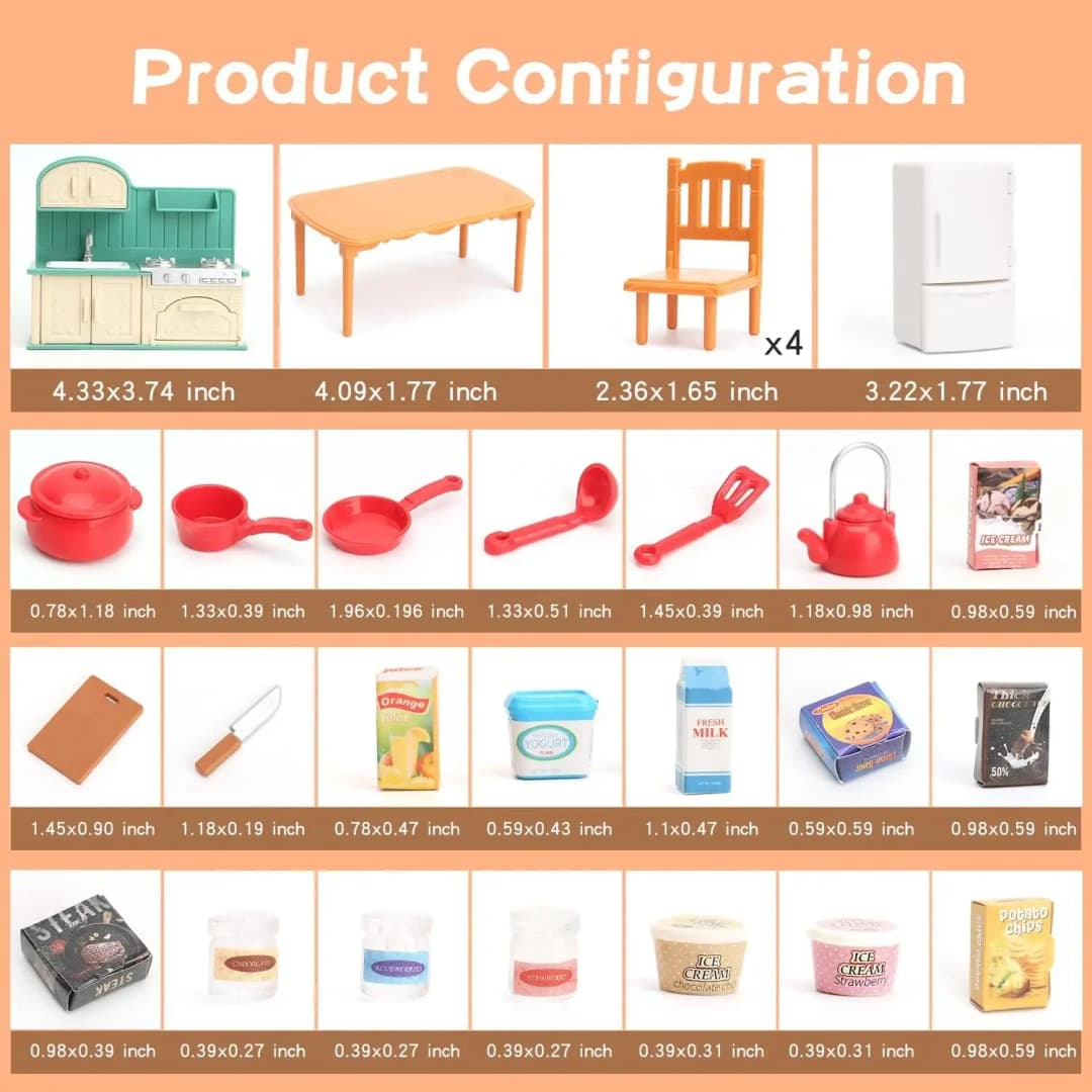 مجموعة أثاث منزل الدمى للأطفال، اكسسوارات مطبخ، ألعاب محاكاة، مناسبة للأولاد والبنات - 2