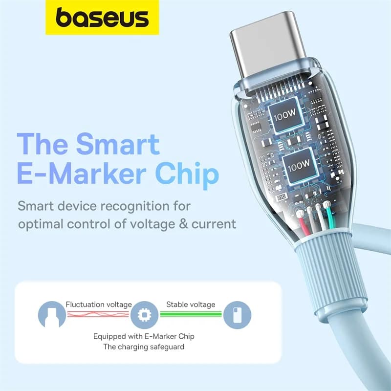 كابل Baseus PD 100W USB C إلى USB Type C لجهاز Macbook مع شحن سريع لجهاز iPhone 16 و 15 وكابل Type-C لجهاز Xiaomi - 4
