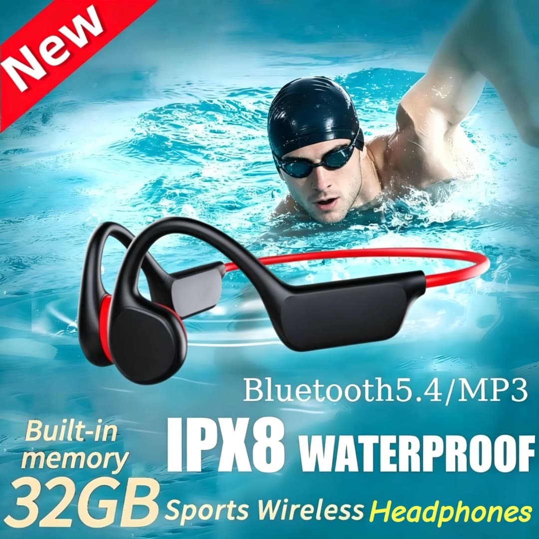 سماعات عظمية IPX8 مقاوم للماء MP3 32GB بلوتوث 5.4 سماعات رياضية مع ميكروفون للسباحة الجري اللياقة البدنية 2026