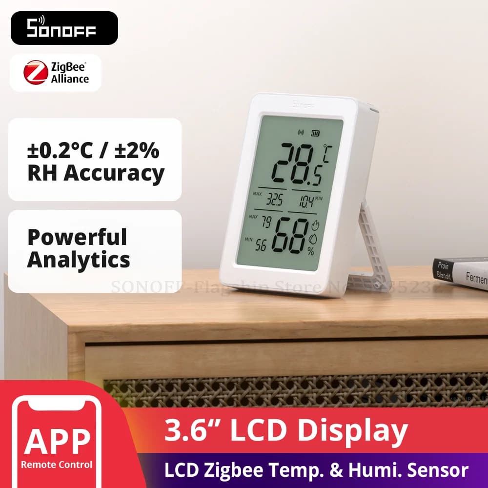 SONOFF SNZB-02DR2 AirGuard TH 3.6'' LCD Zigbee Temperature Humidity Sensor App Monitoring Work With Apple Home Via Matter Bridge