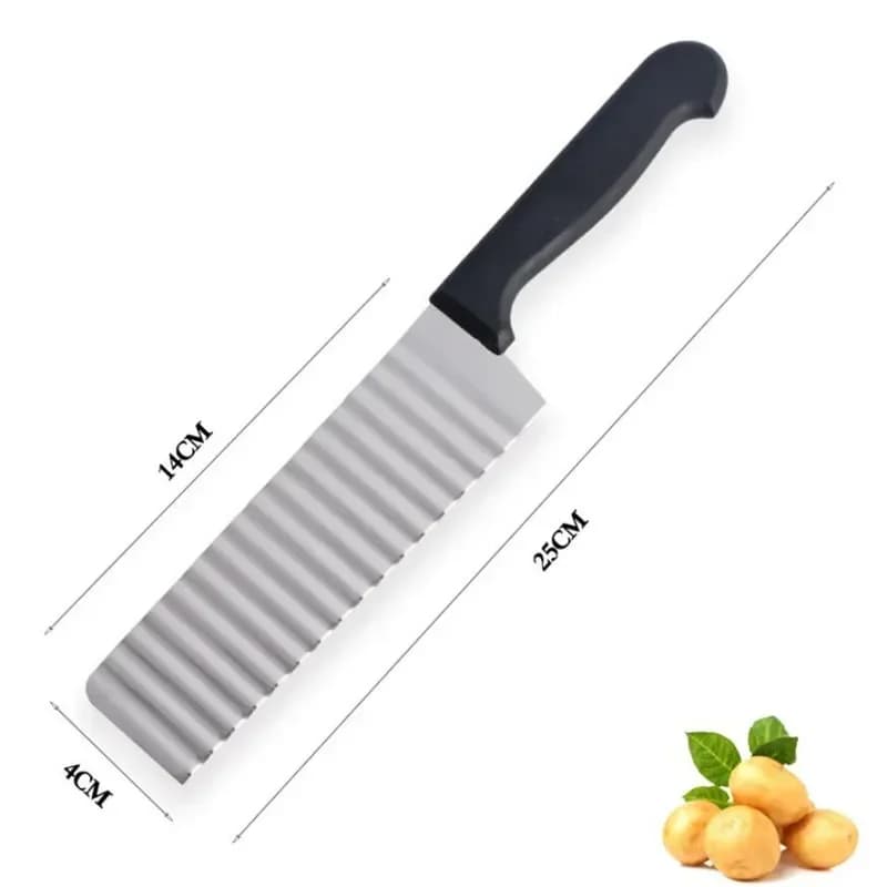 Stainless Steel Potato Chip Long Slicer Dough Vegetable Fruit Crinkle Wavy Slicer Knife Potato Cutter Chopper French Fry Maker - 6