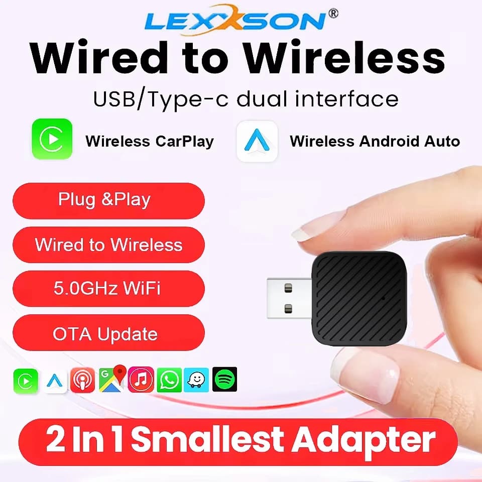 محول صغير 2 في 1، صندوق الذكاء الاصطناعي، من سلكي إلى لاسلكي Carplay وAndroid Auto، متوافق مع 99% من السيارات، تشغيل فوري، Dongle ذكي WiFi