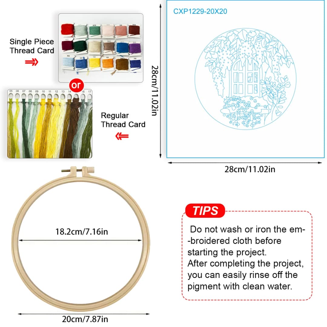 1pc 20X20CM/15X15CM 7.87/6.3inch Embroidery Starter Kit DIY Kit Home Decor, Windows and Flowers, Embroidery Kit - 6