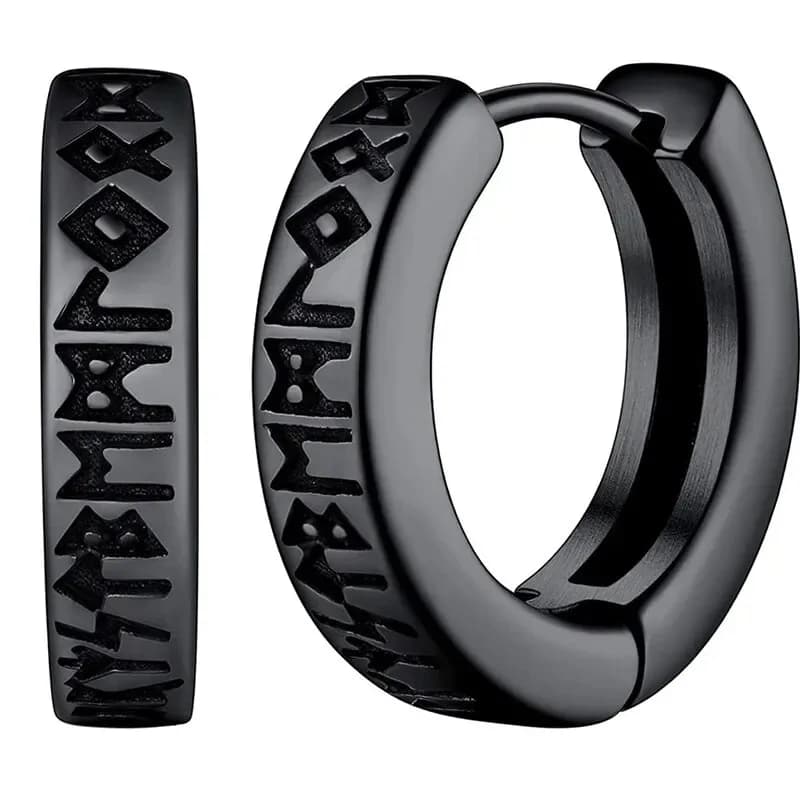 2pcs Stainless Steel Norwegian Viking Rune Hoop Earrings for Men Woman, 12mm Huggie Hoop Religious Earring Piercing Jewelry