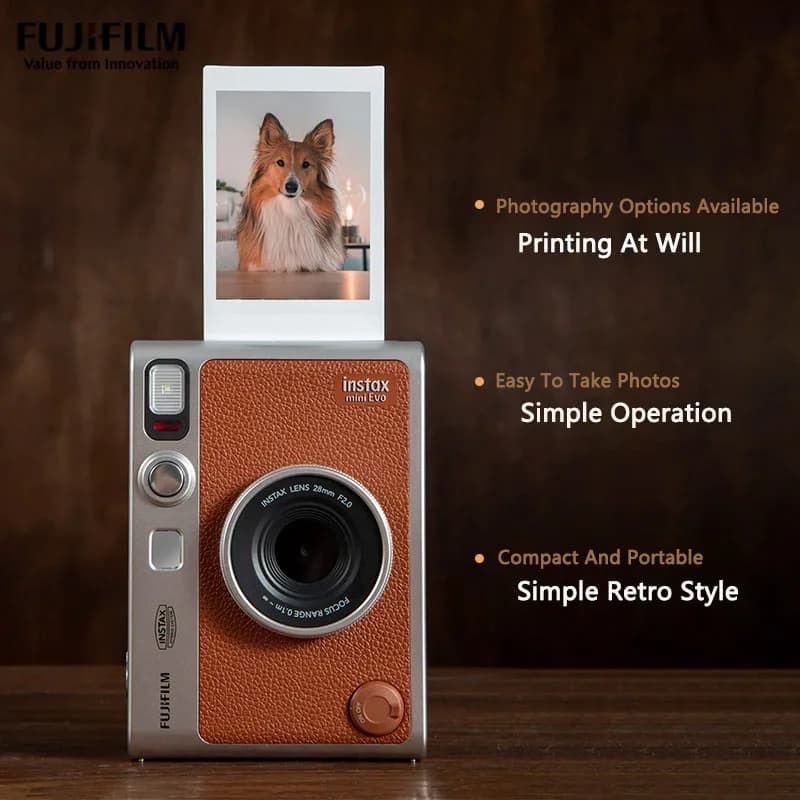 New Model Fujifilm Instax Mini Evo Camera Pink/Brown/Black Optional White Film 20/40 sheets Fuji Instant Camera Smartphone Photo - 6