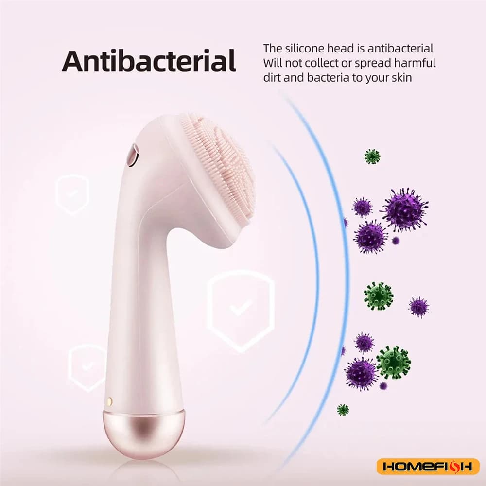 فرشاة تنظيف الوجه الكهربائية المصنوعة من السيليكون القابلة لإعادة الشحن - أداة تدليك الاهتزاز المقاومة للماء لتنظيف المسام العميقة - 4