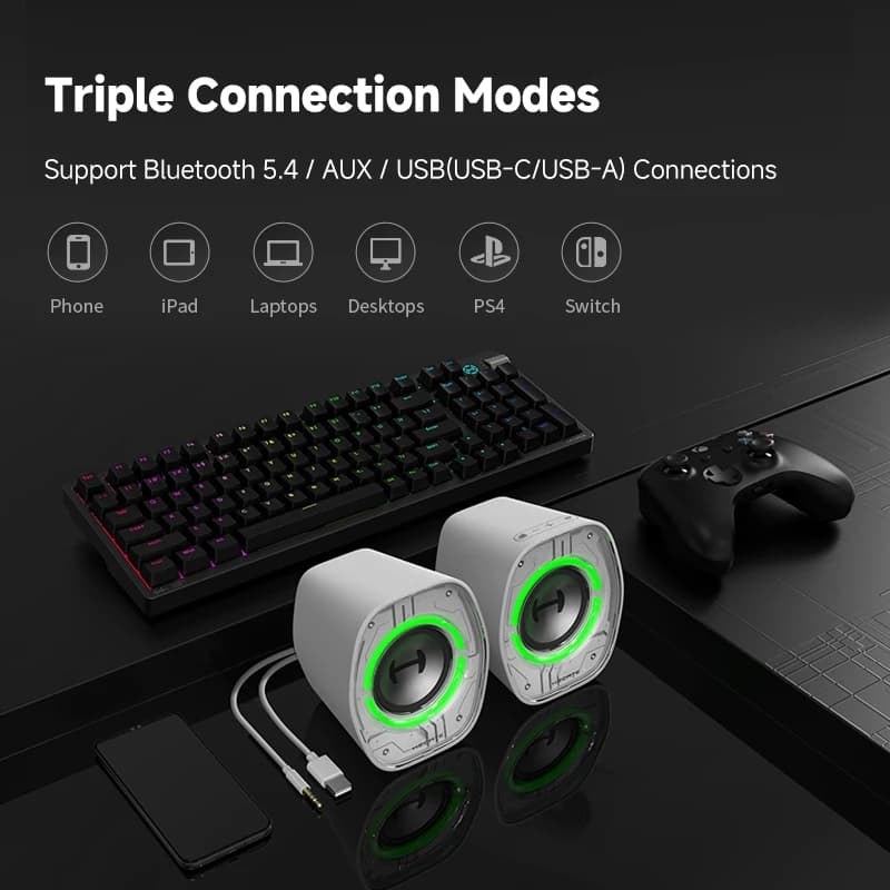 سماعات كمبيوتر Edifier Hecate G1000 II، بلوتوث 5.4، مدخلات USB-C و USB-A و 3.5mm، إضاءة RGB، 4W RMS - 6