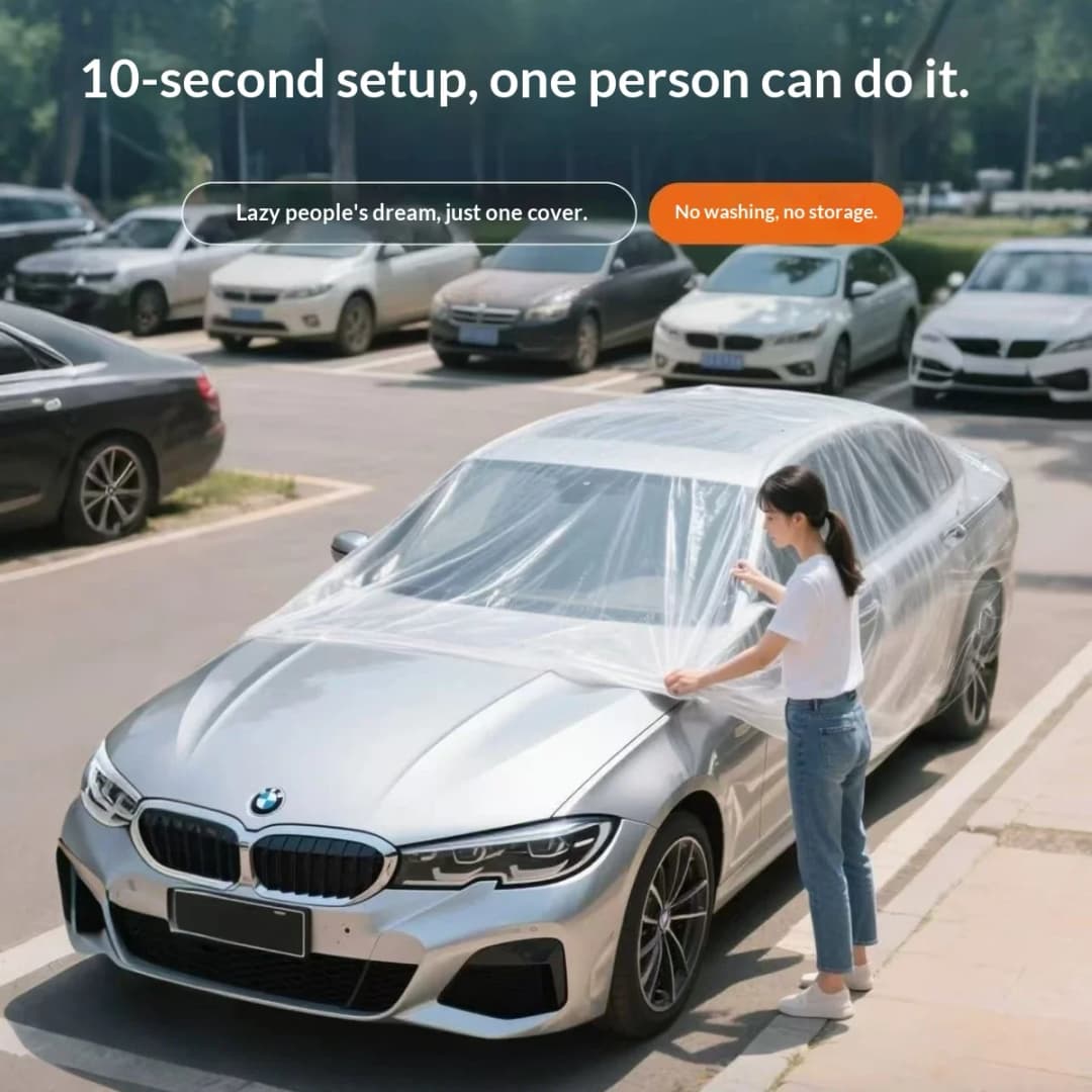 Disposable Transparent Universal Car Cover, PEVA Dustproof & Scratch-Free Auto Protector for Indoor Vehicle Exterior Protection - 2