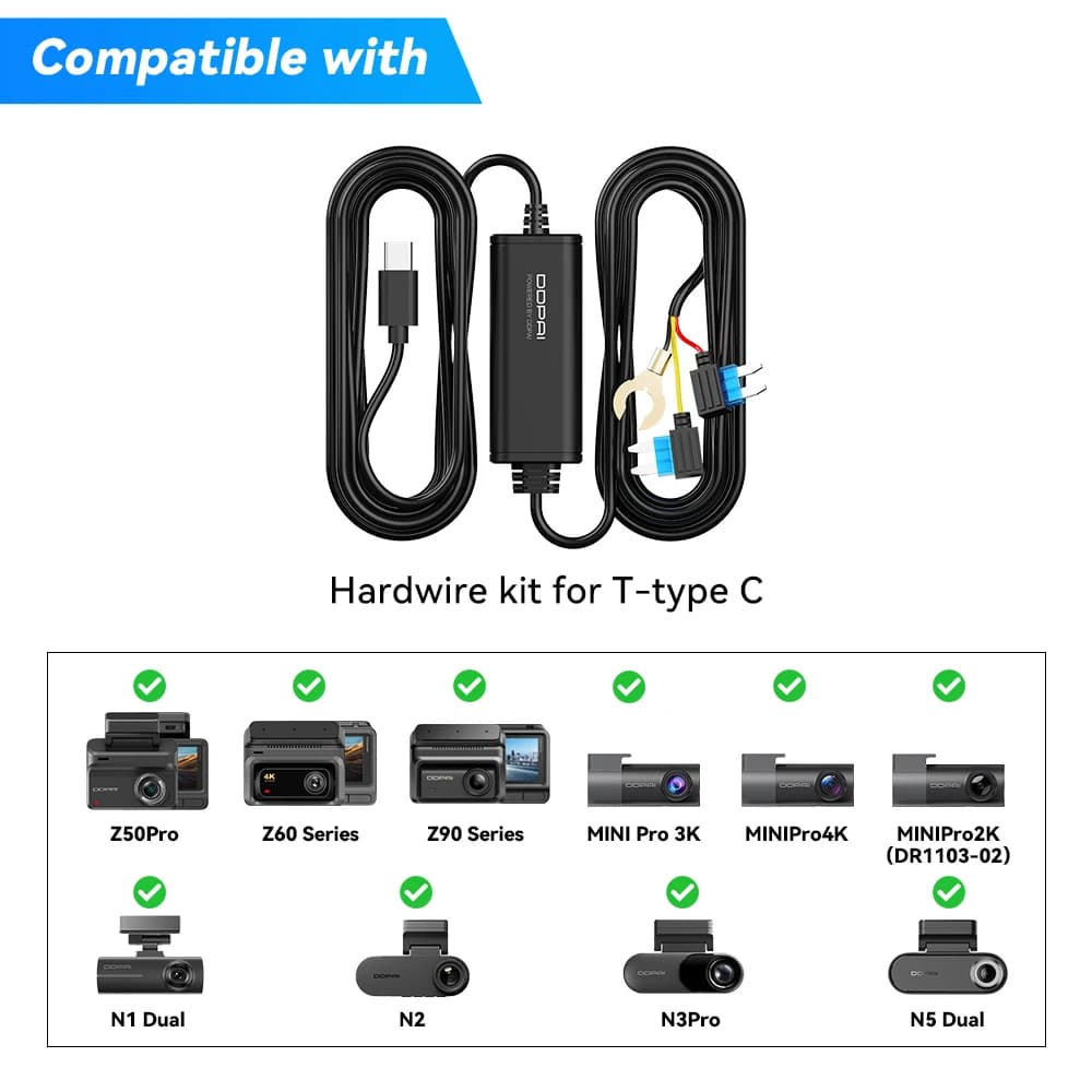 DDPAI Dashcam Hardwire Kit for 24H Parking Monitor Compatible with Z60 Series/Z50 Series/N5/N3/N2/N1/MINI2X/A400