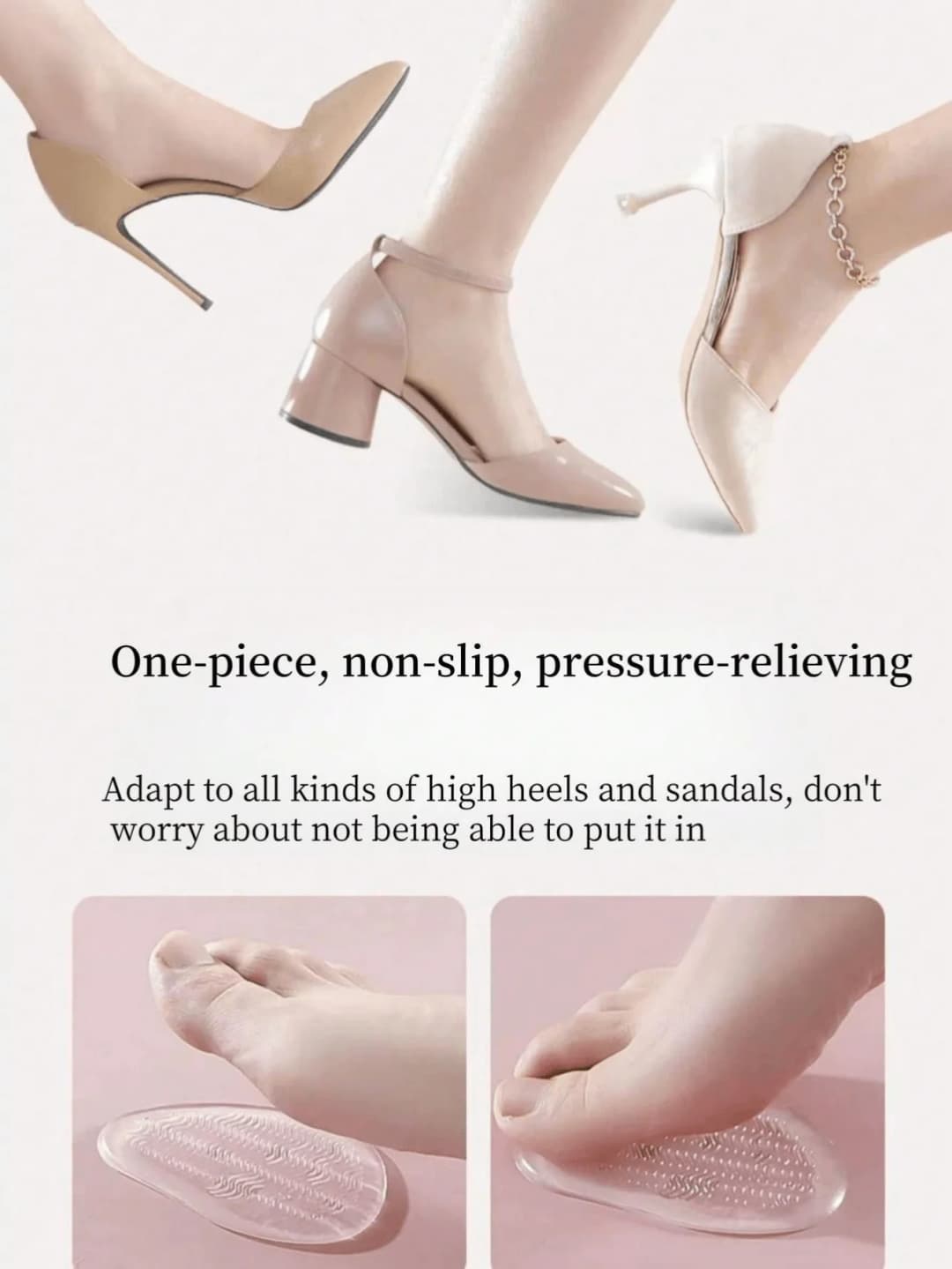 وسادات قدمين للسيدات، مضادة للانزلاق، من السيليكون، تخفف آلام القدمين، مناسبة للأحذية ذات الكعب العالي - 3
