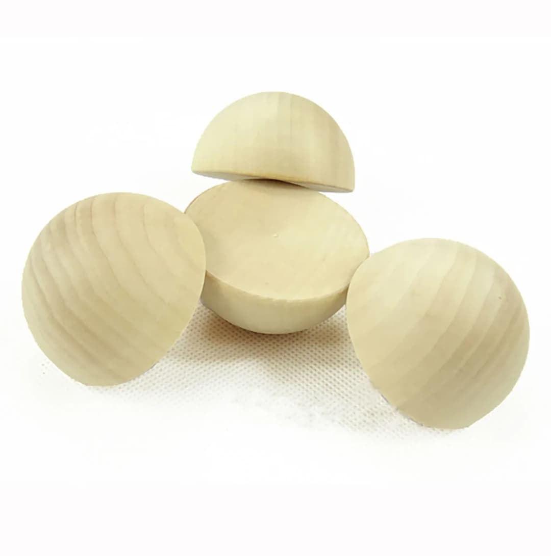 Split Half Wood Balls Bead Ø10mm - 90mm Unfinished Natural Wood Beads Flatback Cabochon For DIY Craft Toy Home Decor - 4