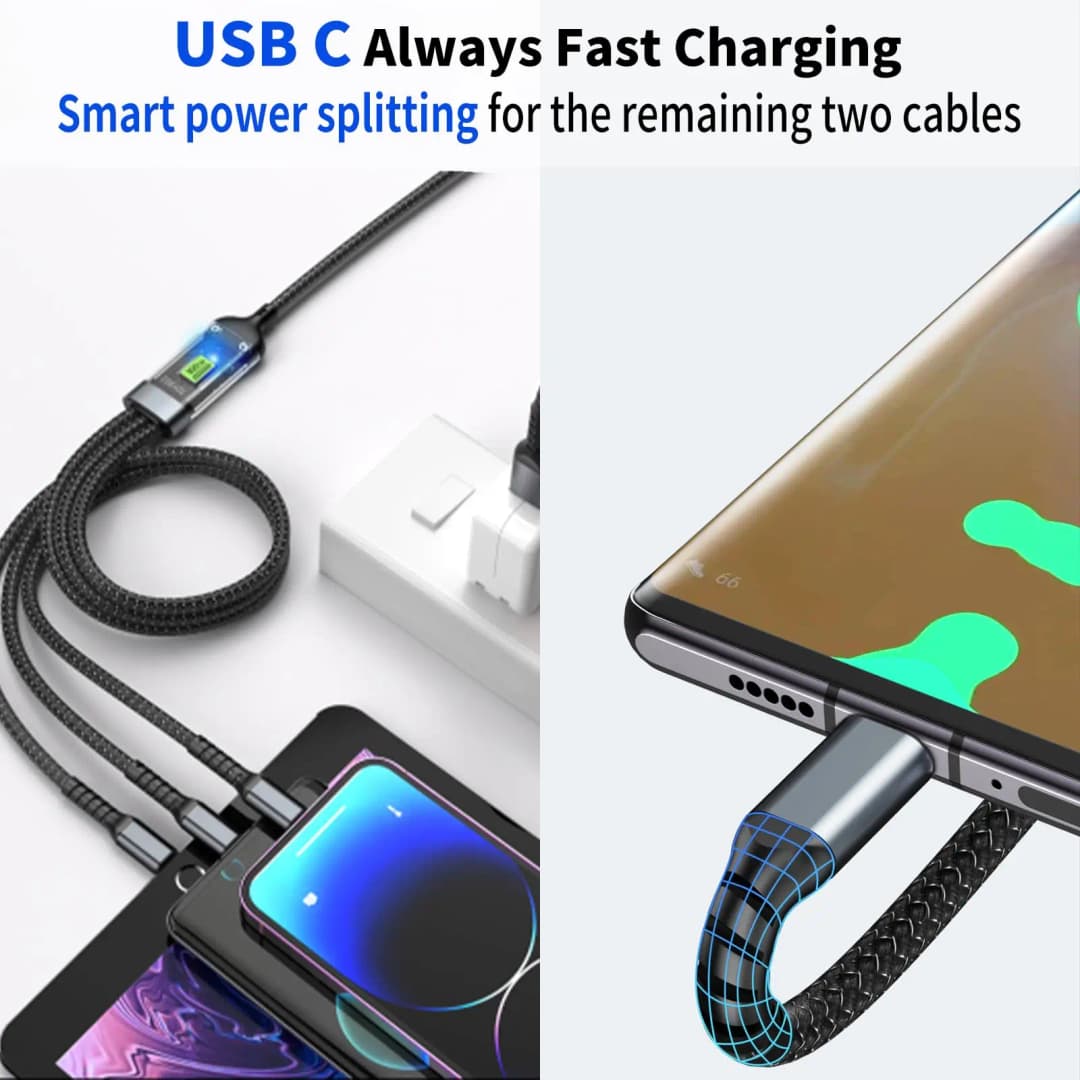 3 في 1 100 واط USB كابل شحن سريع مايكرو USB سلك بيانات شاحن الهاتف كابل شحن سريع آيفون سامسونج شاومي هواوي - 6