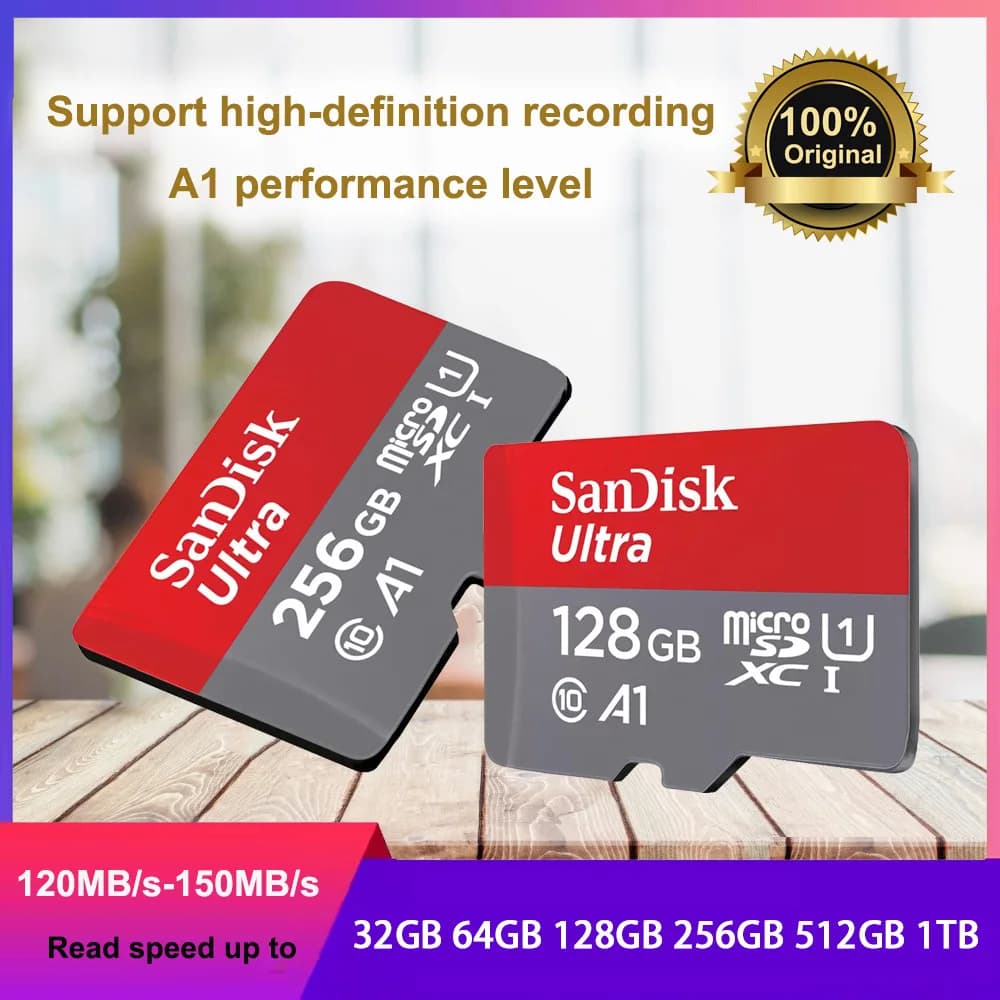 SanDisk Ultra microSD Card 32GB microSDHC A1 UHS-I Class10 64GB 128GB 256GB 512GB 1TB microSDXC Perfect for Full HD video