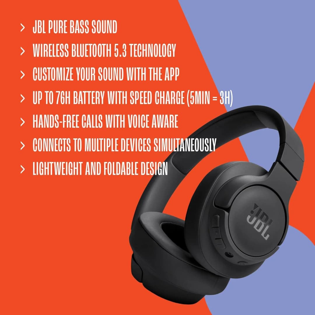 سماعات رأس لاسلكية فوق الأذن JBL TUNE 720BT مرخصة رسميًا، بلوتوث، سماعات رأس للألعاب والمكالمات مع ميكروفون وتصميم قابل للطي - 4
