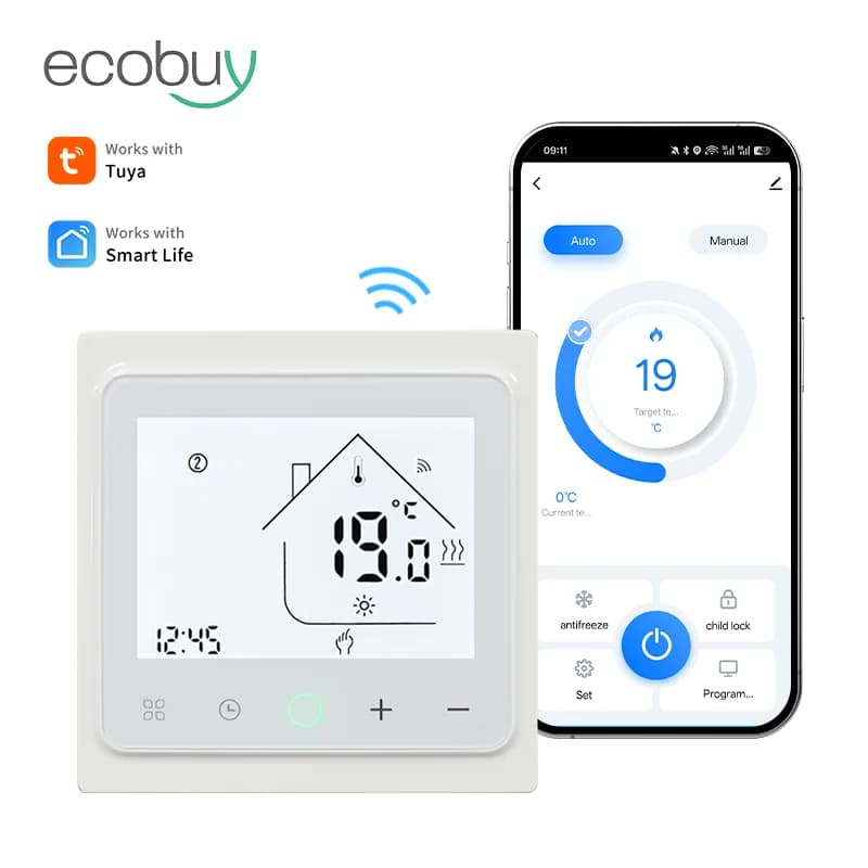 مويس ترموستات ذكي تيا زيغبي/واي فاي للتحكم في درجة الحرارة لتدفئة الأرضيات المائية/الكهربائية وغلاية الغاز يعمل مع أليكسا وجوجل هوم