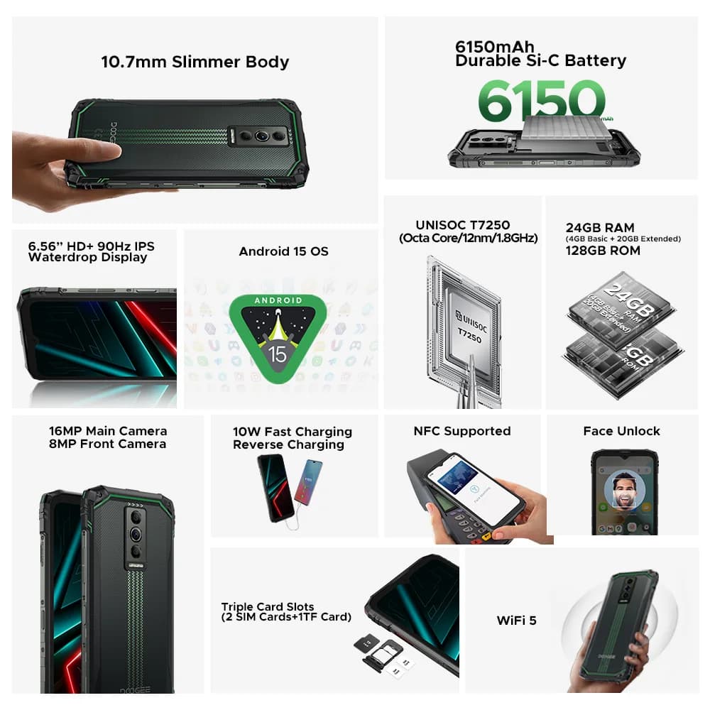Global Version DOOGEE Blade10 Energy Rugged Phone Ultra-thin Android 15 6150mAh Battery 6.56'' Screen  Widevine L1 Smartphone - 2