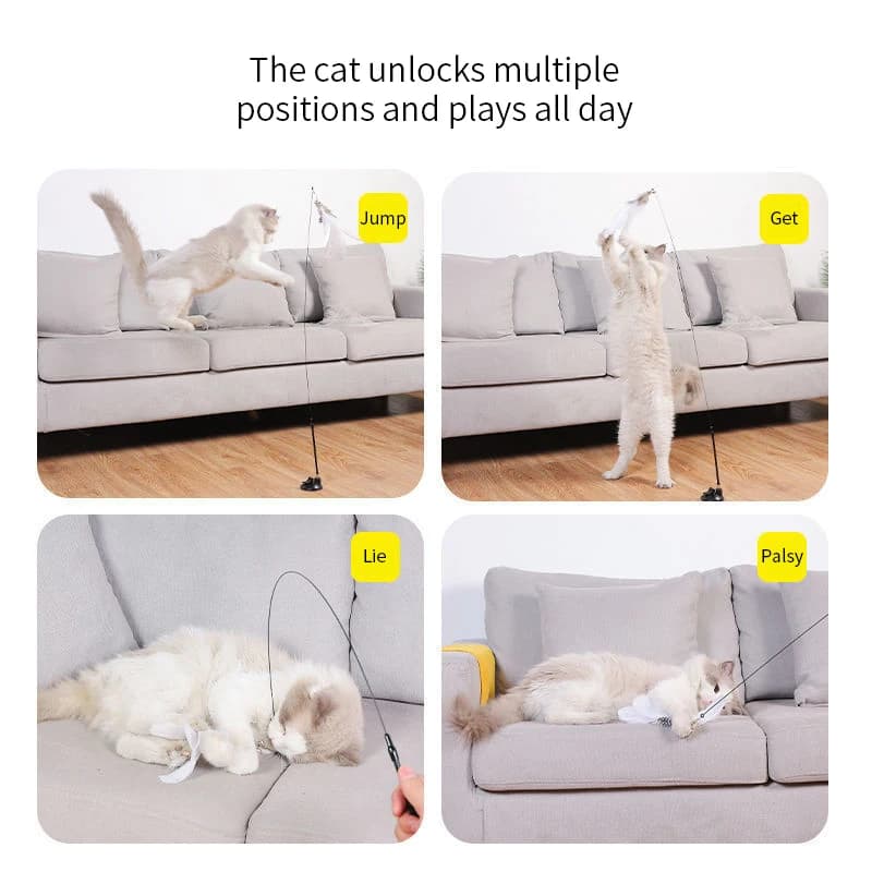 Interactive Cat Toy Handfree Cat Stick Playing Kitten Playing Teaser Wand Toy Suction Cup Bird/Feather Cat Wand Pet Supplies - 5