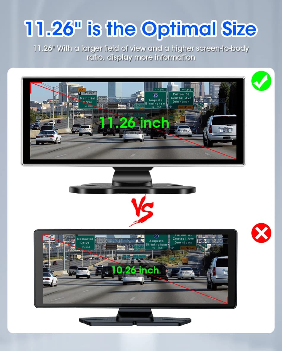 ديفيلوك 11.26 بوصة 4K داش كام - كاميرا رؤية خلفية لاسلكية، كاربلاي، أندرويد أوتو، عدسة مزدوجة، جهاز تسجيل فيديو رقمي، AUX، GPS، بلوتوث - 2