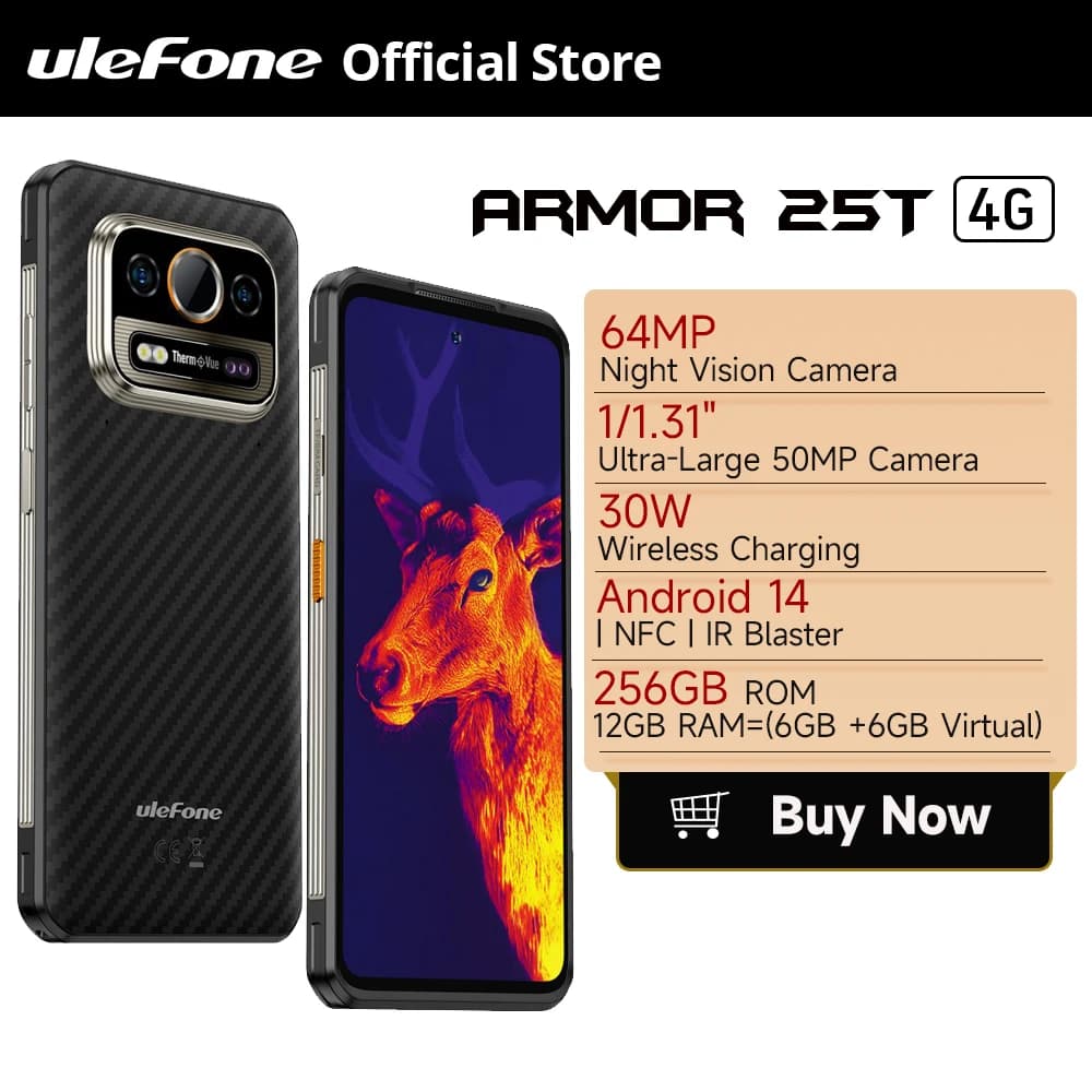 هاتف Ulefone Armor 25T 4G متين بنظام Android 14 33 واط 50 ميجابكسل + 64 ميجابكسل كاميرا ليلية NFC هاتف ذكي مقاوم للماء 6.78 بوصة 120 هرتز ذاكرة قراءة فقط 256 جيجابايت إصدار عالمي