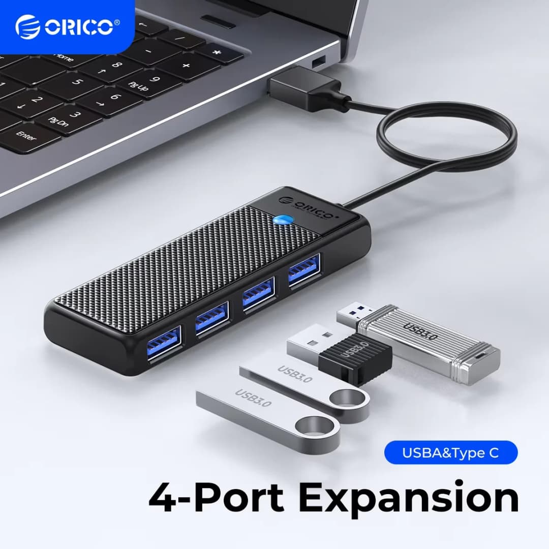محول ORICO Type C HUB USB 3.0 مع 4 منافذ قابل للتوسيع مناسب لإكسسوارات الكمبيوتر