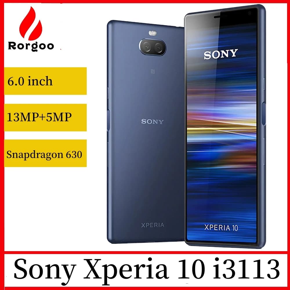 سوني إكسبيريا 10 I3113 i4113 هاتف ذكي أندرويد 4G LTE 6.0 بوصة ثماني النواة 3 جيجابايت رام 64 جيجابايت روم كاميرتين 13 ميجابكسل + 5 ميجابكسل بصمة هاتف محمول
