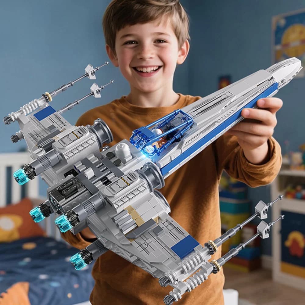 مجموعة مكعبات بناء مقاتلة الفضاء TOYLINX X-Wing مع إضاءة LED ومركبة فضائية ميكانيكية مع طوب الطيار هدايا