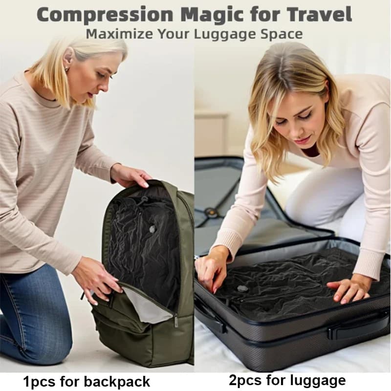 Vacuum Bags for Travel Luggage with Pump (DOUBLE CLICK TO START）,Reusable Space Saver Waterproof Compression Bags for Suitcase - 3