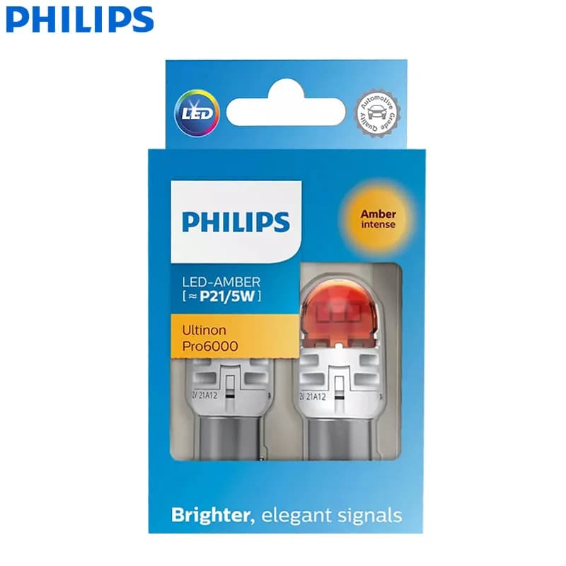 Philips Ultinon Pro6000 LED P21/5W BAY15d Two Contacts Amber Yellow Car Turn Signal Fog Lamp No Flash No Flicker 11499AU60X2 - 2