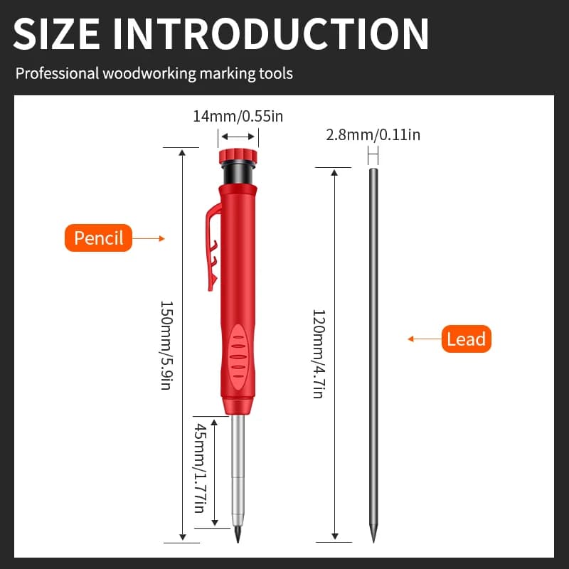 Hot 2.8mm Marking Mechanical Pencil Solid Carpenter Scriber Carpenter Scriber with Sharpener for Woodworking Drawing Stationery - 4