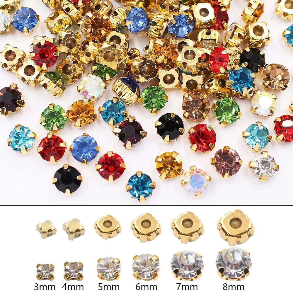 3-8 مم مخلب ذهبي، تقليم الراين، بلورات لامعة، أحجار زجاجية، خرز ستراس، حرف يدوية، أحجار كريمة، خياطة الراين للملابس - 2