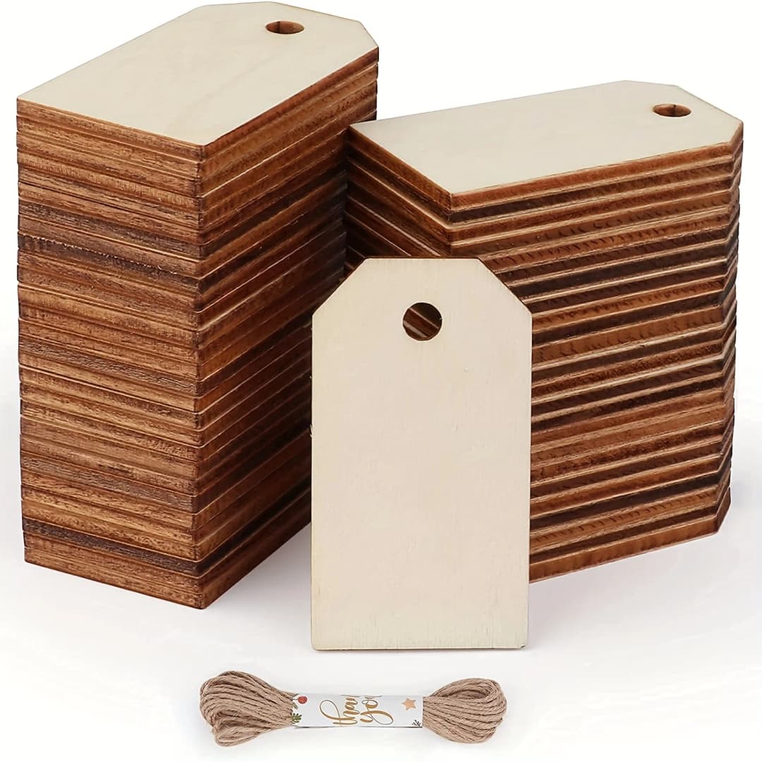 60 قطعة 1X2in علامات خشبية غير مكتملة ملصقات حرفية للمنزل لوازم حرفية ذاتية الصنع هدية زينة الزفاف