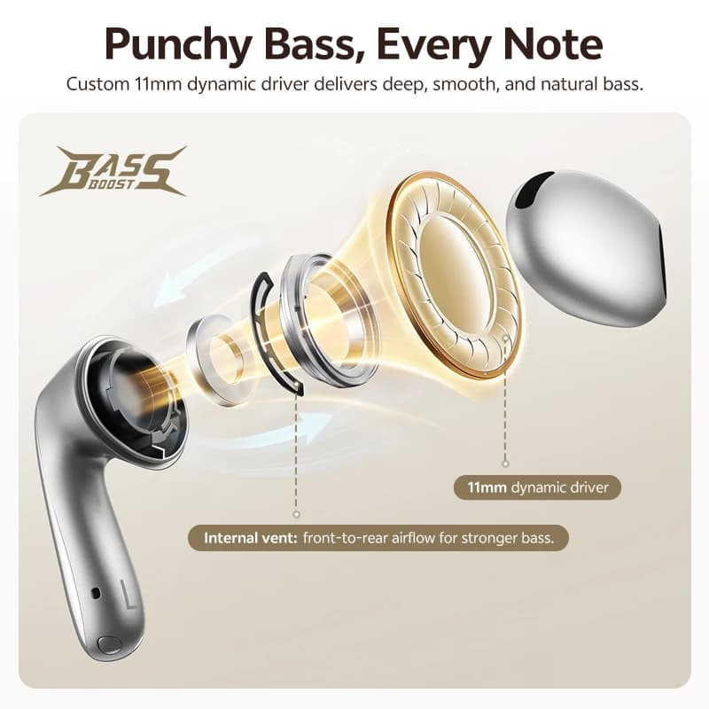 سماعات أذن QCY AilyBuds E50 HT11 لاسلكية بجودة صوت عالية ودعم Bluetooth 6.0 مع عزل ضوضاء هجين ومكبرات صوت 11mm - 2