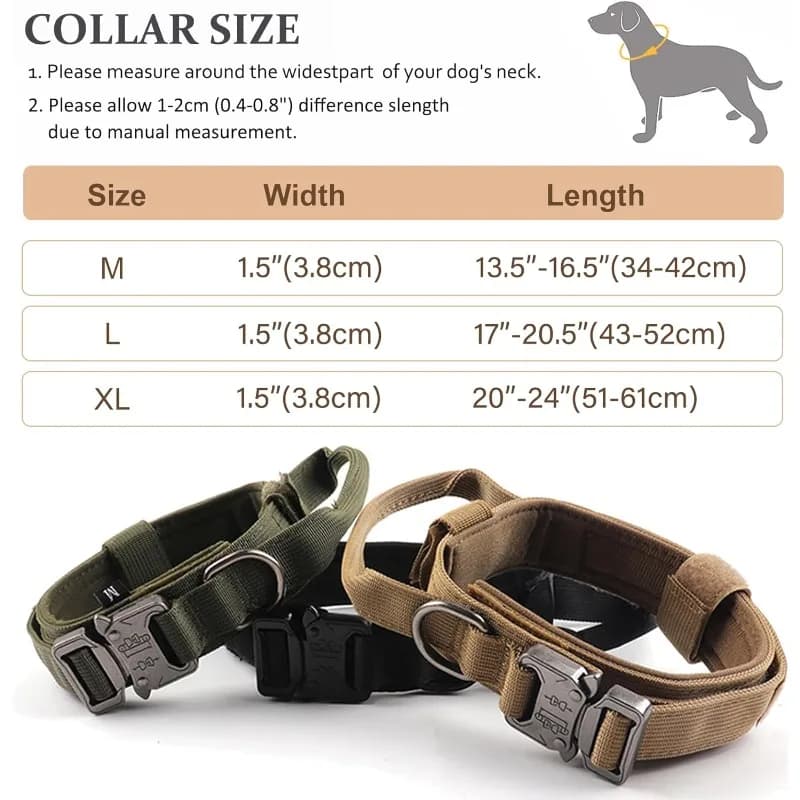 Tactical Dog Collar Adjustable Military Training Nylon Dog Collar with Control Handle Heavy Quick-Release Metal Buckle for Dogs - 3