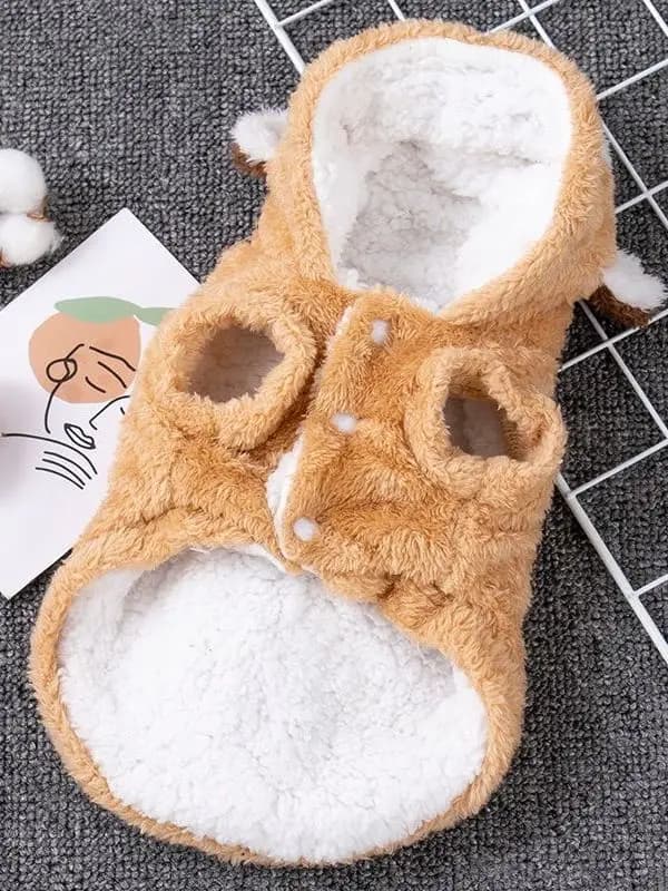 Warm Plush Bear Hoodie Dog Clothes Autumn Winter Style for Small Puppies Kittens Funny Design Pet Clothing by Amour Brand - 4