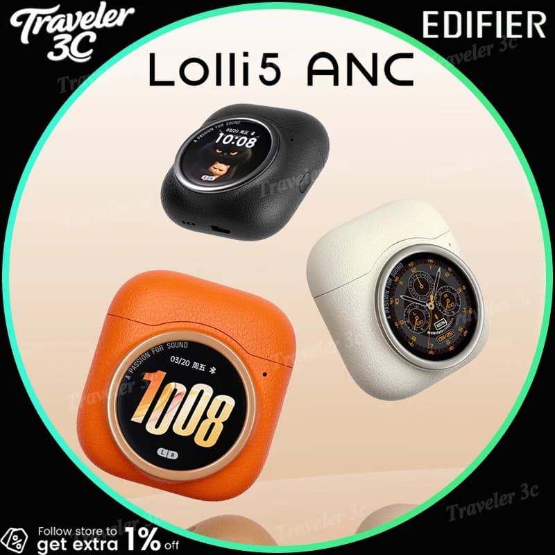 Edifier Lolli5 Anc True Wireless Bluetooth Earbuds Noise Canceling Round Screen Translation For Iphone Huawei Wireless Earphones