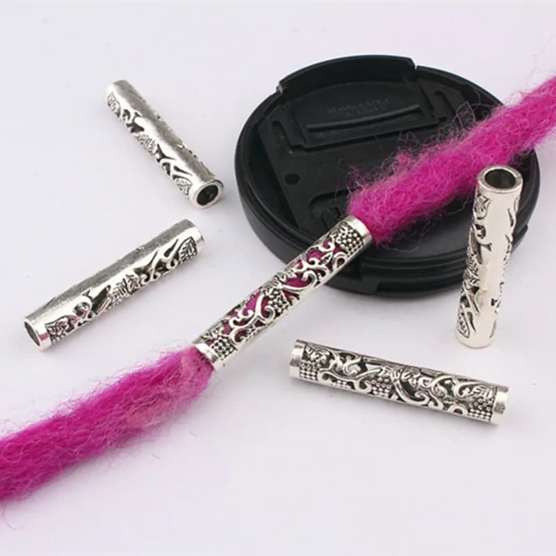 5 قطعة جديلة الشعر الفضية العتيقة الرهبة الخرز Dreadlock الأصفاد Tuber حوالي 8 مللي متر ثقب داخلي لأداة اكسسوارات تصفيف الشعر