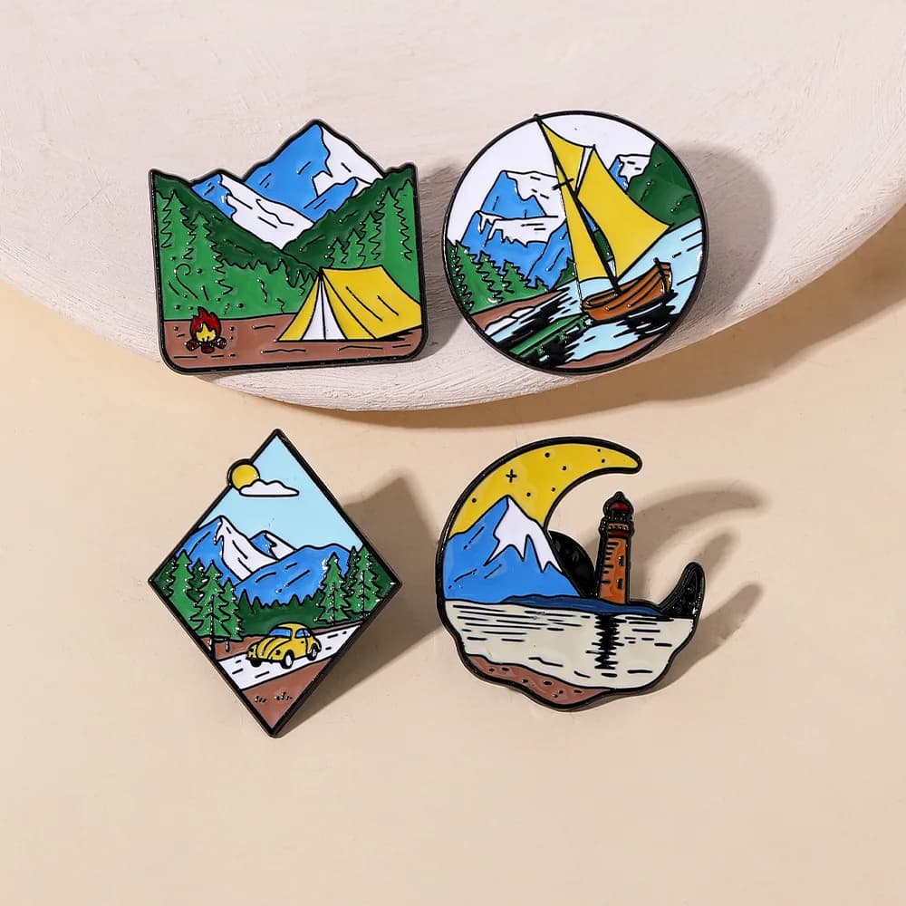 Crossing Hiking Scenery Snow Scene Mountain Peak Alloy Clothing Accessories Backpack Brooch Badge Lapel Pins Travel Brooch Field - 2