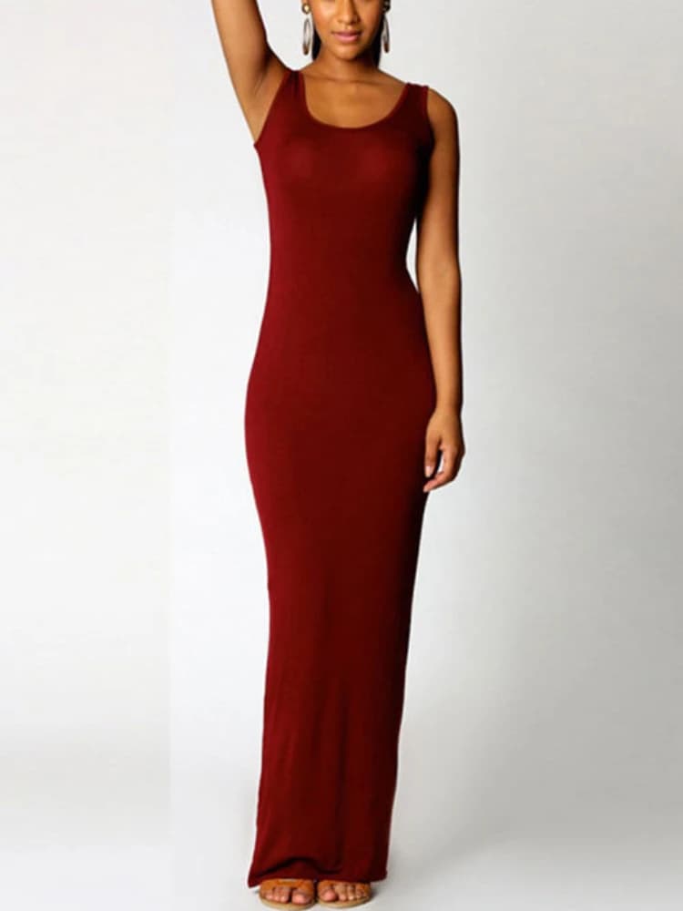 Sexy Solid Color Slim Bodycon Long Maxi Dress Women Elegant Sleeveless Skinny Dress Club Party Vestidos - 6