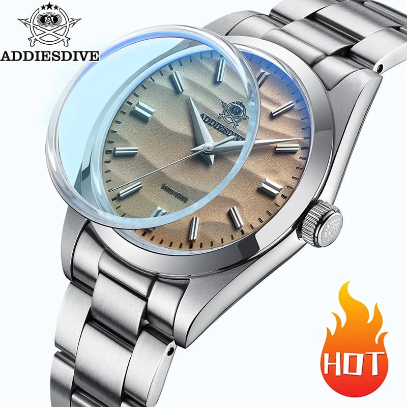 ADDIESDIVE Hot Sale Quartz Watch Simple 10Bar Steel Dive Wristwatch Bubble Mirror Pot Cover Glass Sports 36mm Men Watches AD2030 - 5