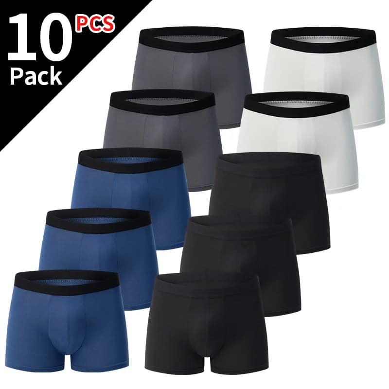 4/10 Pcs Solid Color Basic Men's Plus Size Boxers Underwear Comfortable And Fashionable Teenagers Multi-piece Matching Underwear