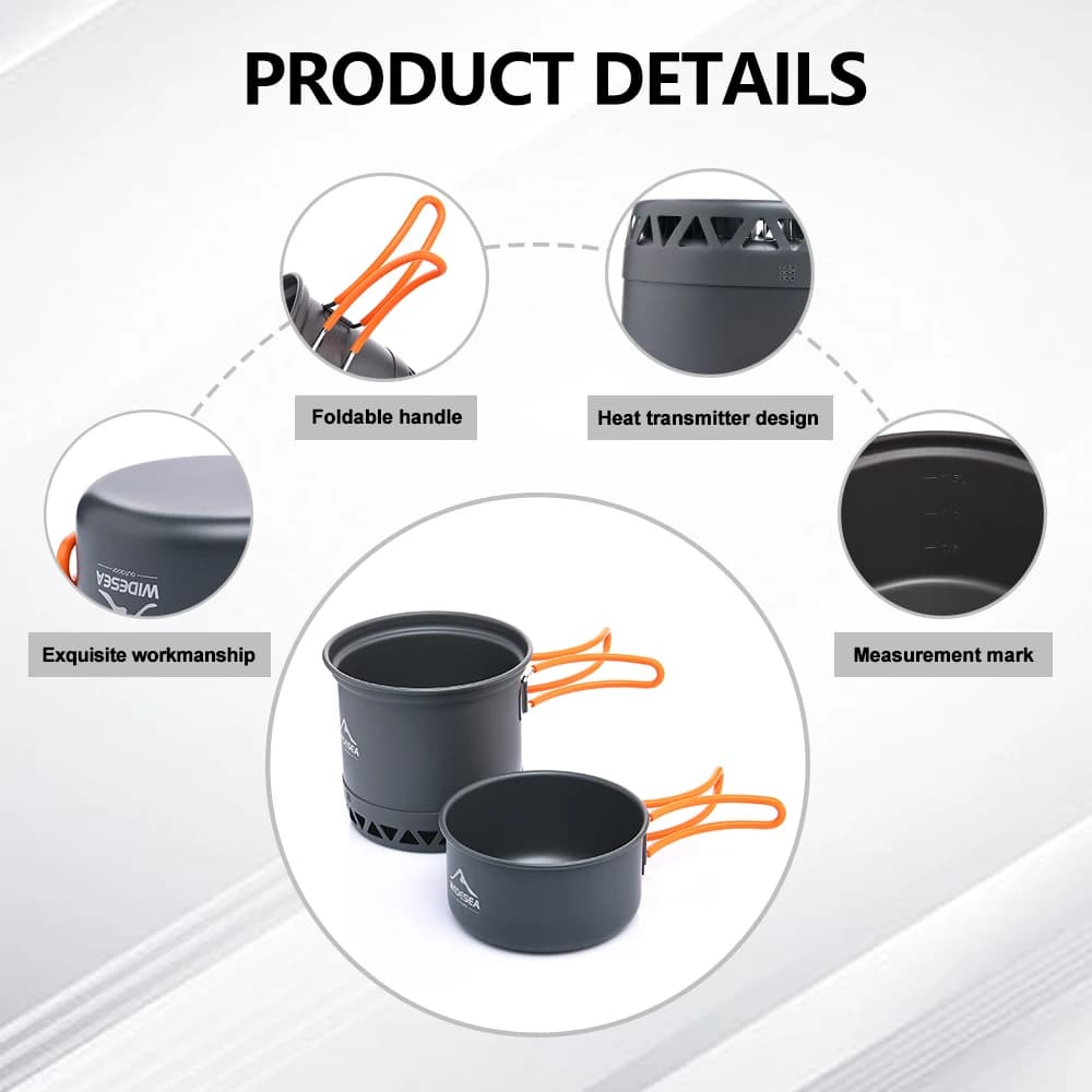 Outdoor Camping Pot 1.3L 2.3L Cookware Outdoor Cooking Kettle Set Heat Cooker Travel Tableware Tourist Kitchen Utensil Equipment - 5