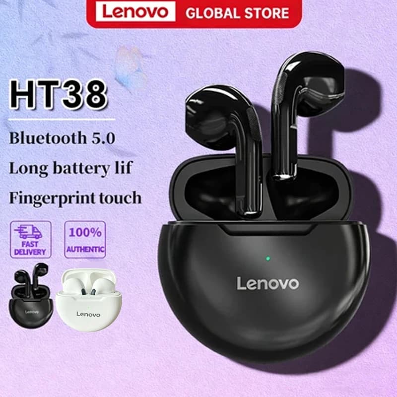 Lenovo HT38 TWS Sport Earphones, Mini Wireless Bluetooth Headset, HiFi Stereo Bass Fast Charging Case Sweatproof Running Earbuds