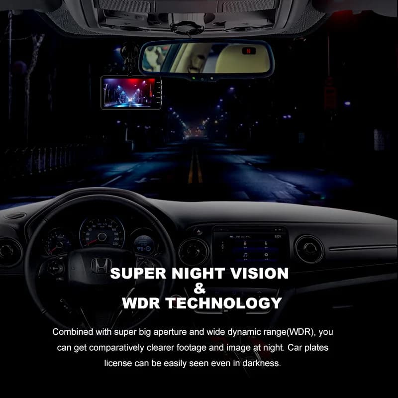 كاميرا داش للسيارة HD 1080P مع شاشة لمس، رؤية ليلية، مسجل فيديو أمامي وخلفي، وصندوق أسود للسائق - 5