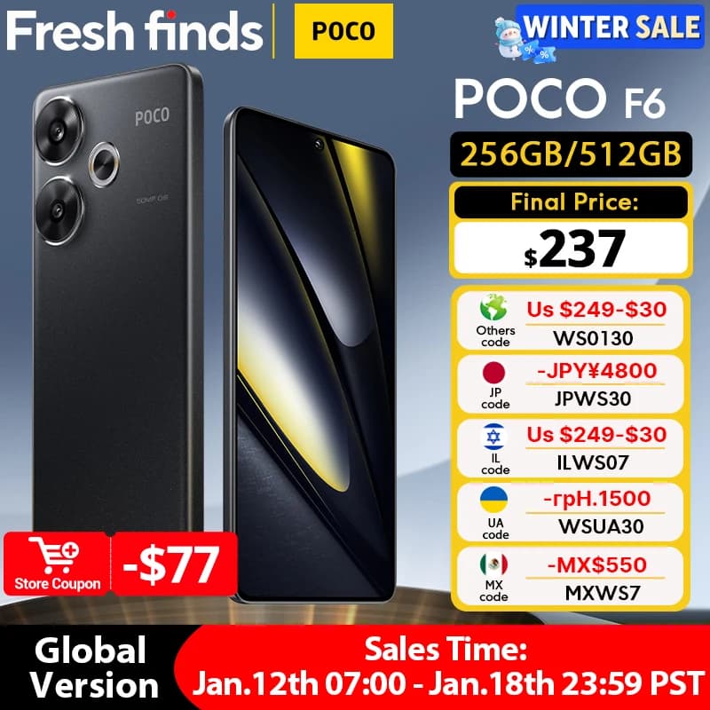 هاتف POCO F6 5G نسخة عالمية سناب دراجون® 8s الجيل 3 NFC 120 هرتز شاشة Flow AMOLED شحن توربو 90 واط بطارية 5000 مللي أمبير كاميرا 50 ميجابكسل NFC