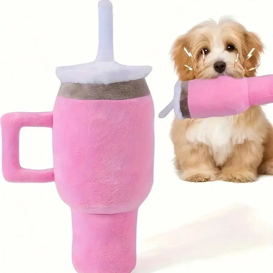 1pc Cute Beverage Mug Shaped Dog Chew Toys in Pink Blue Durable Ideal for Puppy Teething Entertainment - 6