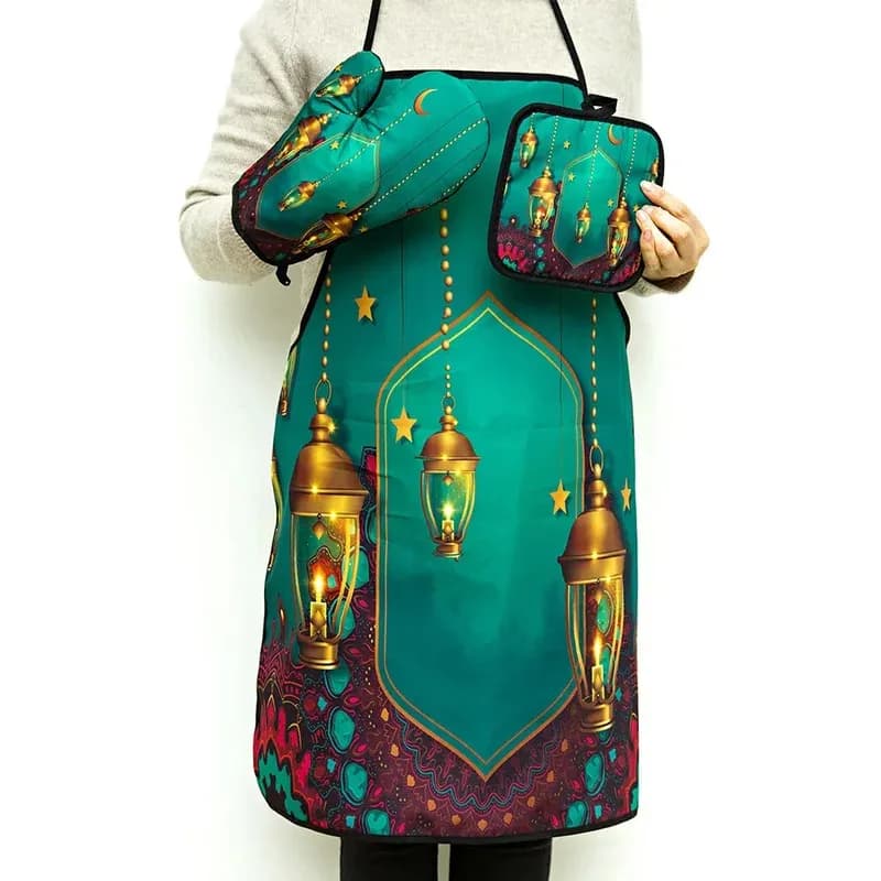 مريلة طبخ رمضان مبارك حامل أواني قفاز فرن هدية عيد الفطر ديكور مطبخ إسلامي لشهر رمضان الكريم - 5